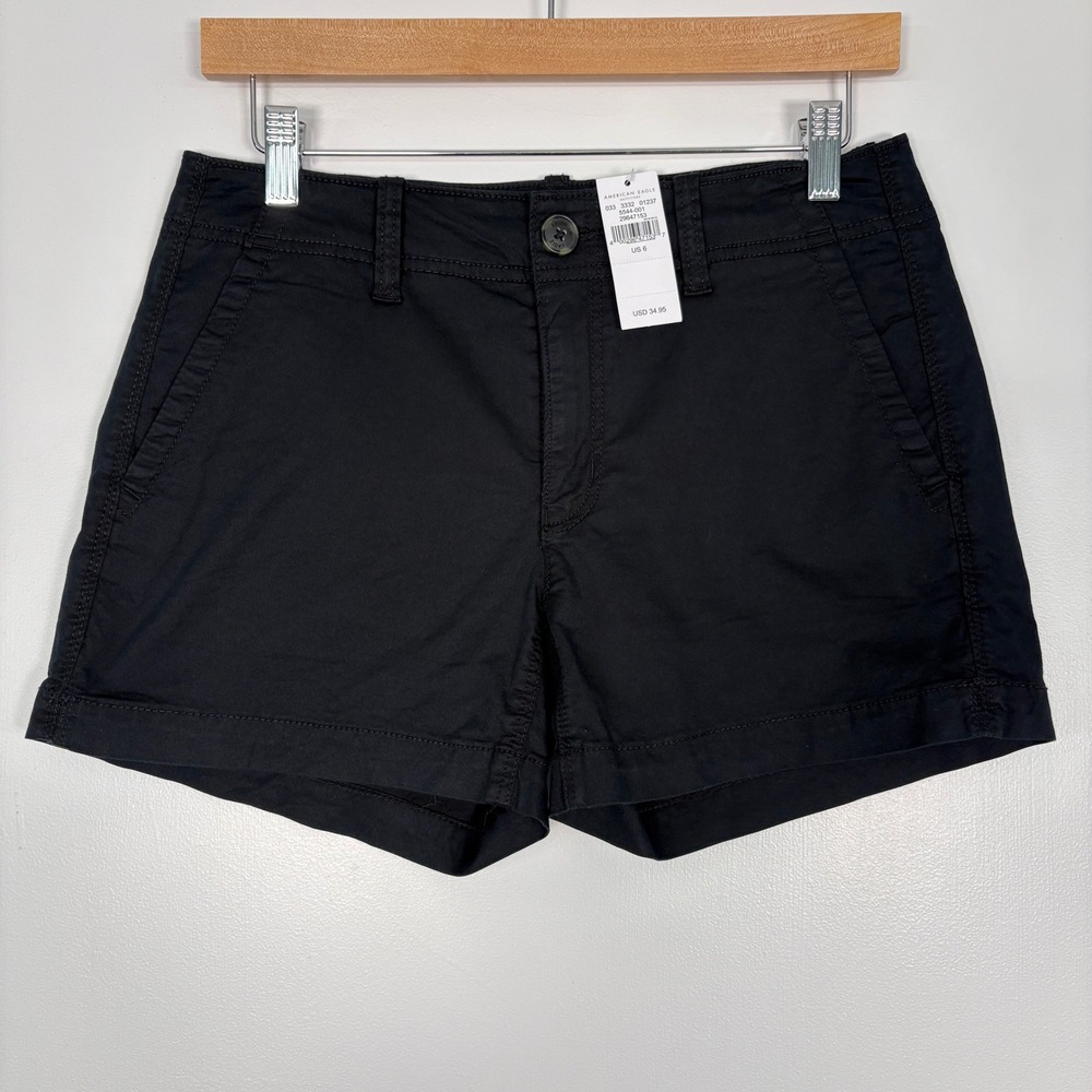 American Eagle Womens Midi Shorts Size 6 Black Cotton Lyocell Super Stretch NWT